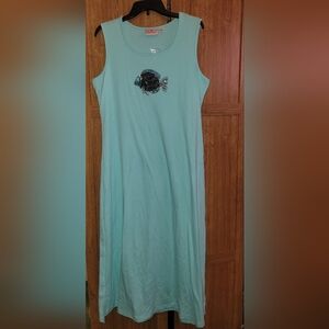 NWOT Quacker Factory light teal maxi dress with sequin fish size Medium